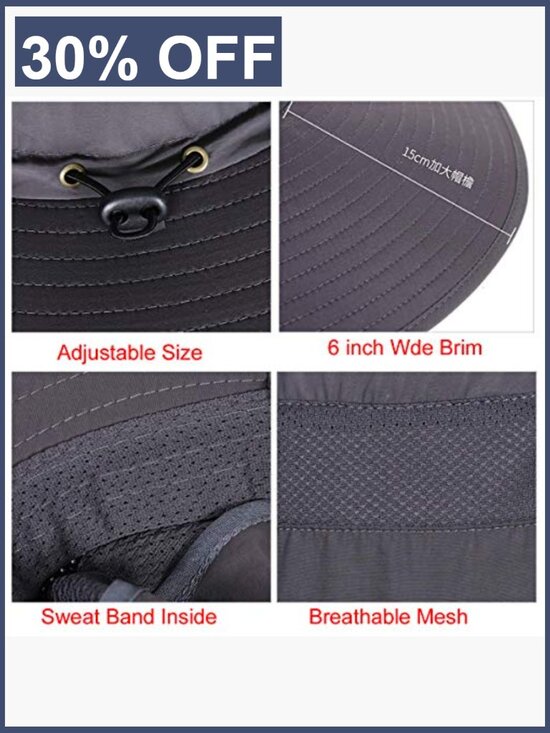 Wide Brim Sun Hat Bucket Safari Fishing Hiking Adjustable Drawstring Foldable main image 5
